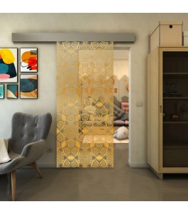 Glasschiebetür ECO-LINE - Fineprint Model 005 Gold auf Klarglas
