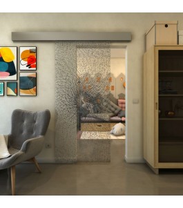 Glasschiebetür ECO-LINE - Fineprint Model 006 Schwarz auf Klarglas