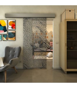 Glasschiebetür ECO-LINE - Fineprint Model 008 Schwarz auf Klarglas