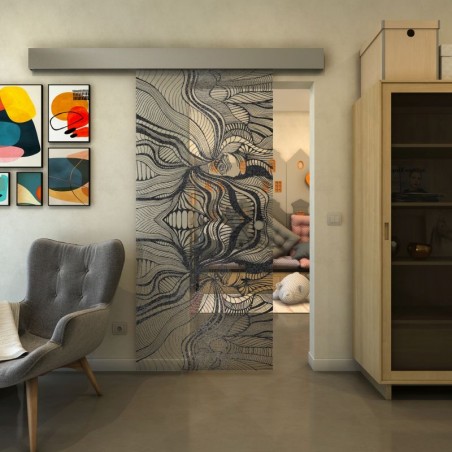 Glasschiebetür ECO-LINE - Fineprint Model 010 Schwarz auf Klarglas