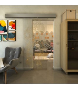 Glasschiebetür ECO-LINE - Fineprint Model 013 Gold auf Klarglas