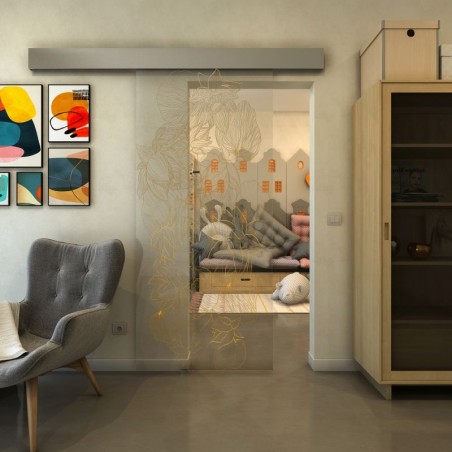 Glasschiebetür ECO-LINE - Fineprint Model 013 Gold auf Klarglas