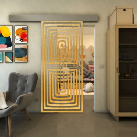 Glasschiebetür ECO-LINE - Fineprint Model 014 Gold auf Klarglas