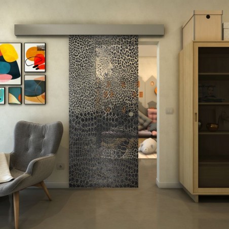 Glasschiebetür ECO-LINE - Fineprint Model 015 Schwarz auf Klarglas