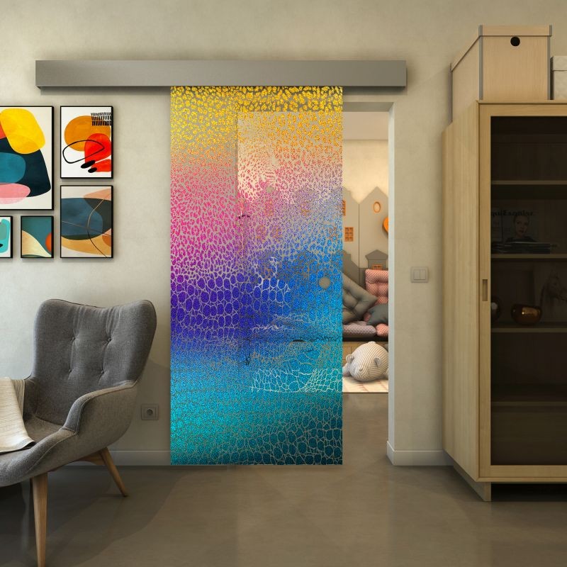 Glasschiebetür ECO-LINE - Fineprint Modell 015 Verlauf auf Klarglas