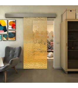 Glasschiebetür ECO-LINE - Fineprint Model 015 Gold auf Klarglas
