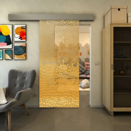Glasschiebetür ECO-LINE - Fineprint Model 015 Gold auf Klarglas