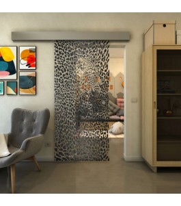 Glasschiebetür ECO-LINE - Fineprint Model 016 Schwarz auf Klarglas
