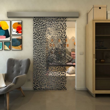 Glasschiebetür ECO-LINE - Fineprint Model 016 Schwarz auf Klarglas