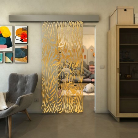Glasschiebetür ECO-LINE - Fineprint Model 017 Gold auf Klarglas