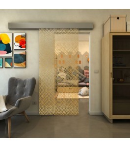 Glasschiebetür ECO-LINE - Fineprint Model 018 Gold auf Klarglas