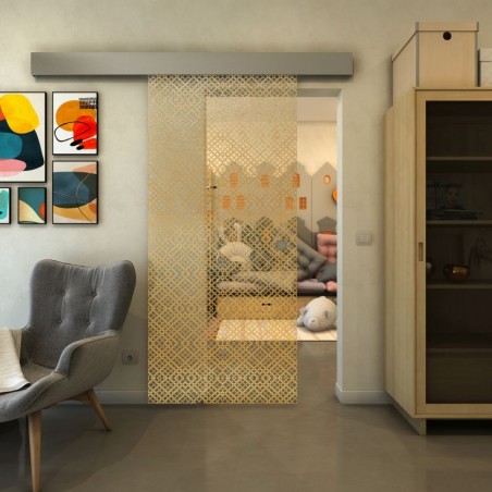 Glasschiebetür ECO-LINE - Fineprint Model 018 Gold auf Klarglas