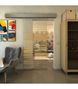 Glasschiebetür ECO-LINE - Fineprint Model 019 Gold auf Klarglas