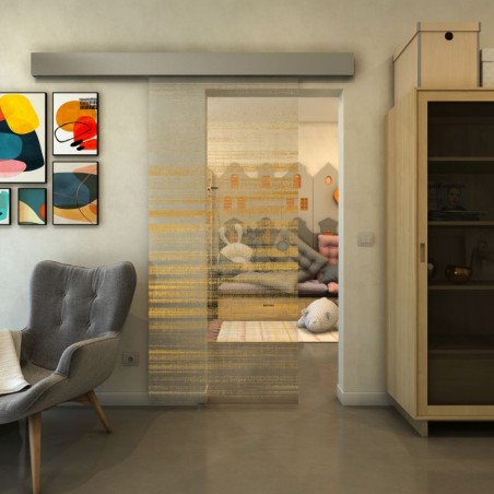 Glasschiebetür ECO-LINE - Fineprint Model 019 Gold auf Klarglas