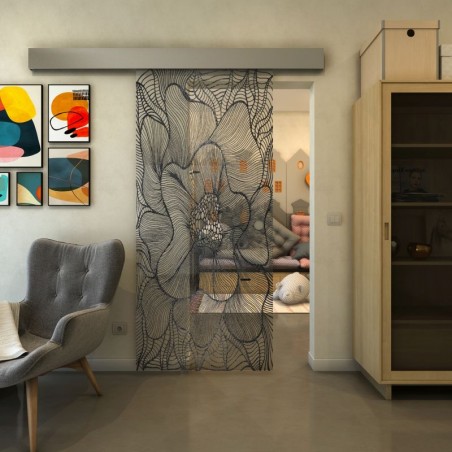 Glasschiebetür ECO-LINE - Fineprint Model 020 Schwarz auf Klarglas