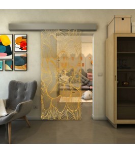 Glasschiebetür ECO-LINE - Fineprint Model 020 Gold auf Klarglas