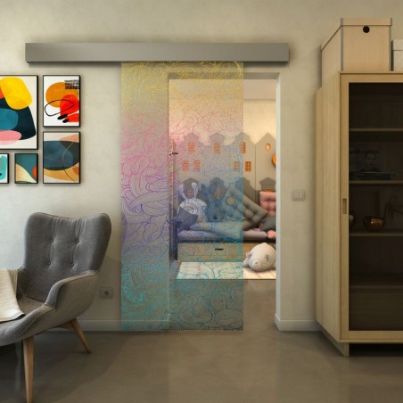 Glasschiebetür ECO-LINE - Fineprint Model 021 Verlauf auf Klarglas