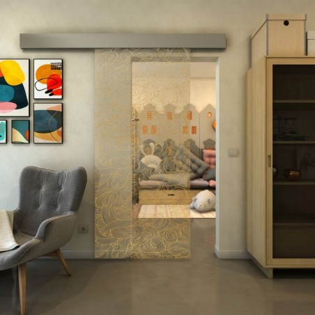 Glasschiebetür ECO-LINE - Fineprint Model 021 Gold auf Klarglas