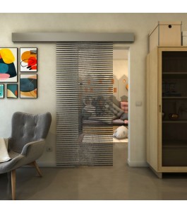 Glasschiebetür ECO-LINE - Fineprint Model 022 Schwarz auf Klarglas