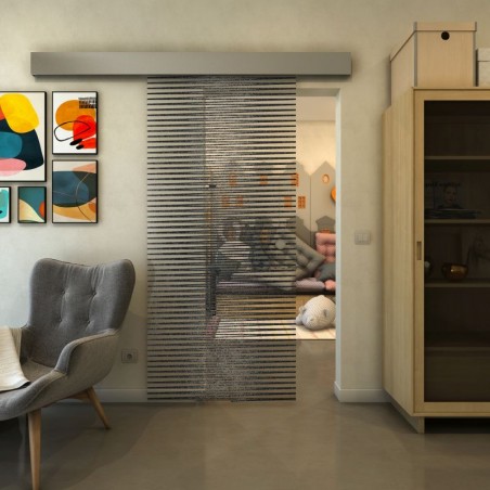 Glasschiebetür ECO-LINE - Fineprint Model 022 Schwarz auf Klarglas