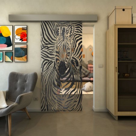 Glasschiebetür ECO-LINE - Fineprint Model 023 Schwarz auf Klarglas