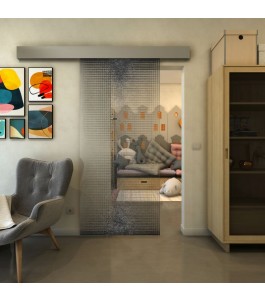 Glasschiebetür ECO-LINE - Fineprint Model 024 Schwarz auf Klarglas