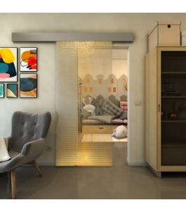 Glasschiebetür ECO-LINE - Fineprint Model 024 Gold auf Klarglas