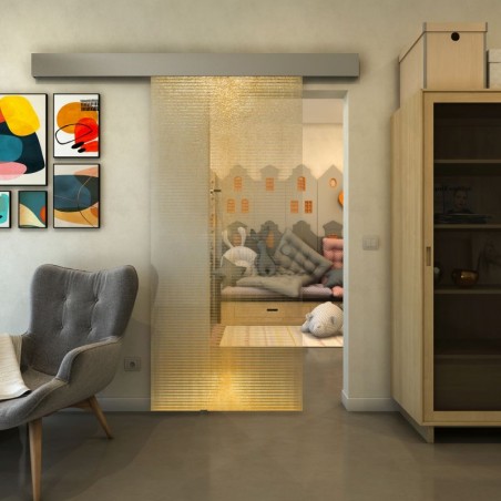Glasschiebetür ECO-LINE - Fineprint Model 024 Gold auf Klarglas