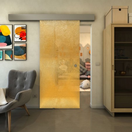 Glasschiebetür ECO-LINE - Fineprint Model 025 Gold auf Klarglas