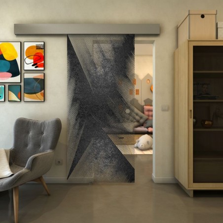 Glasschiebetür ECO-LINE - Fineprint Model 026 Schwarz auf Klarglas