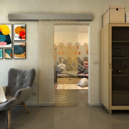 Glasschiebetür ECO-LINE - Fineprint Model 027 Gold auf Klarglas