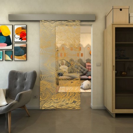 Glasschiebetür ECO-LINE - Fineprint Model 030 Gold auf Klarglas