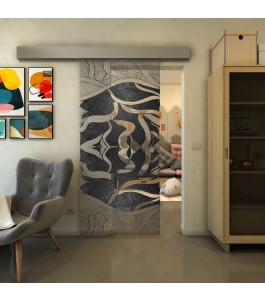 Glasschiebetür ECO-LINE - Fineprint Model 031 Schwarz auf Klarglas