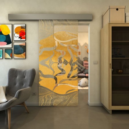 Glasschiebetür ECO-LINE - Fineprint Model 031 Gold auf Klarglas