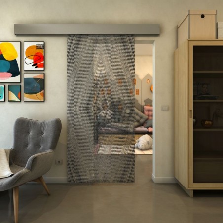 Glasschiebetür ECO-LINE - Fineprint Model 034 Schwarz auf Klarglas