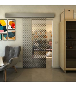 Glasschiebetür ECO-LINE - Fineprint Model 038 Schwarz auf Klarglas