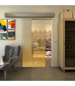 Glasschiebetür ECO-LINE - Fineprint Model 038 Gold auf Klarglas