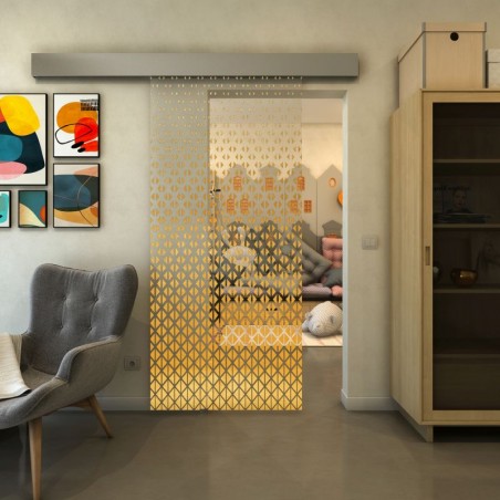 Glasschiebetür ECO-LINE - Fineprint Model 038 Gold auf Klarglas