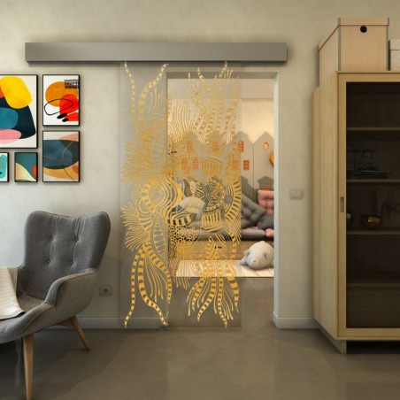 Glasschiebetür ECO-LINE - Fineprint Model 039 Gold auf Klarglas