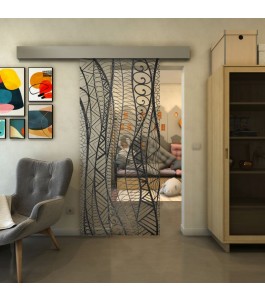 Glasschiebetür ECO-LINE - Fineprint Model 040 Schwarz auf Klarglas