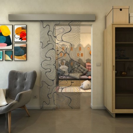 Glasschiebetür ECO-LINE - Fineprint Model 049 Schwarz auf Klarglas
