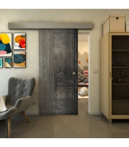 Glasschiebetür ECO-LINE - Fineprint Model 050 Schwarz auf Klarglas