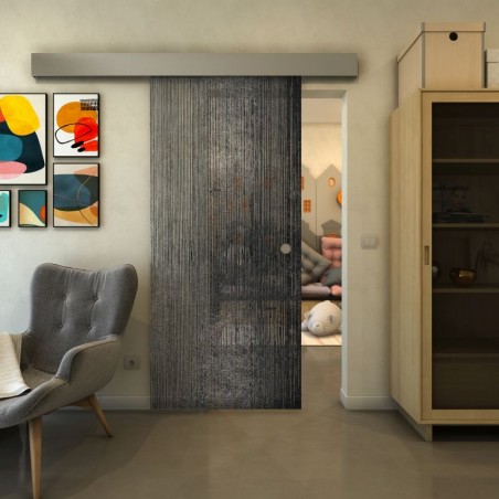 Glasschiebetür ECO-LINE - Fineprint Model 050 Schwarz auf Klarglas