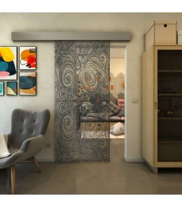 Glasschiebetür ECO-LINE - Fineprint Model 051 Schwarz auf Klarglas