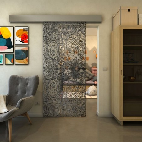 Glasschiebetür ECO-LINE - Fineprint Model 051 Schwarz auf Klarglas