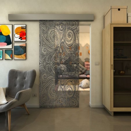 Glasschiebetür ECO-LINE - Fineprint Model 055 Schwarz auf Klarglas