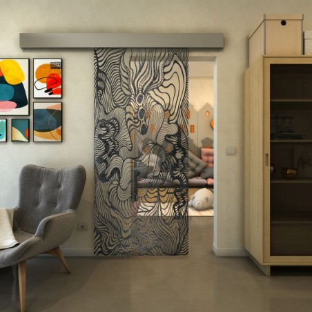 Glasschiebetür ECO-LINE - Fineprint Model 056 Schwarz auf Klarglas