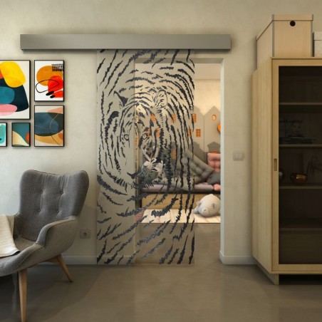 Glasschiebetür ECO-LINE - Fineprint Model 057 Schwarz auf Klarglas