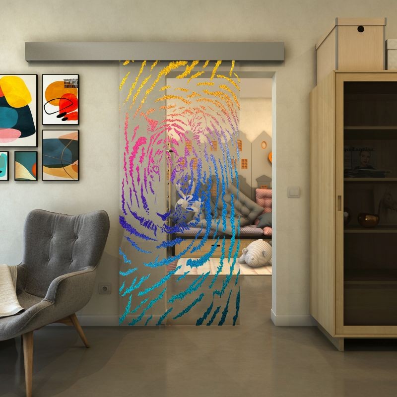 Glasschiebetür ECO-LINE - Fineprint Modell 057 Verlauf auf Klarglas
