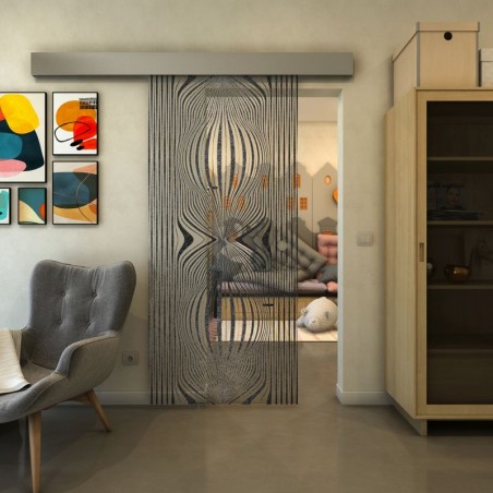 Glasschiebetür ECO-LINE - Fineprint Model 058 Schwarz auf Klarglas